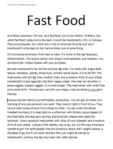 Personal food essay examples